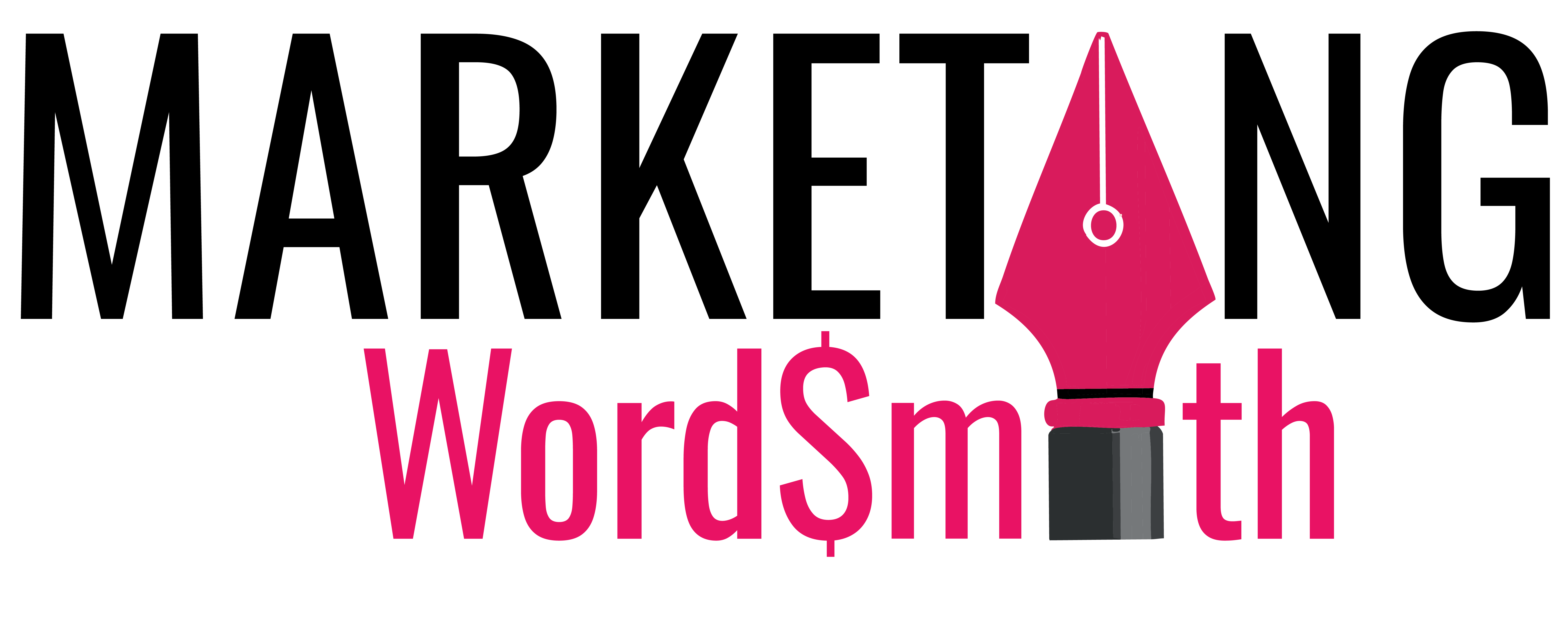 Marketing wordsmith written with an upward arrow depicting i in the spelling and $ depicting s in wordsmith and revenue